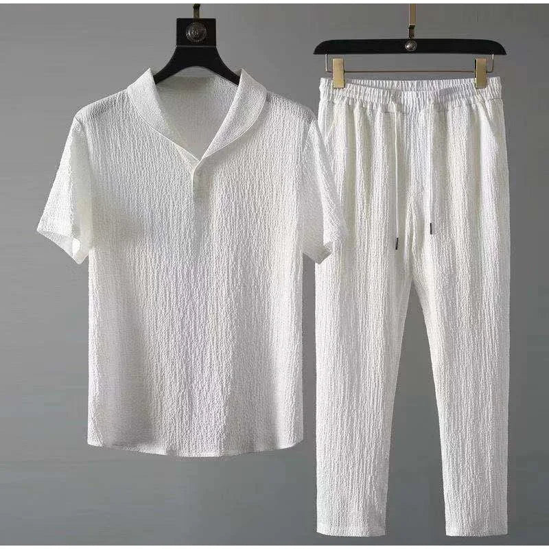Solid Pleated Two-Piece Set